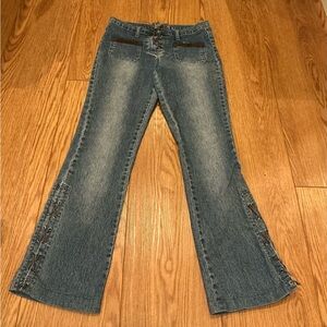 Stylish Blue Flare Jeans with Lace-Up Detail